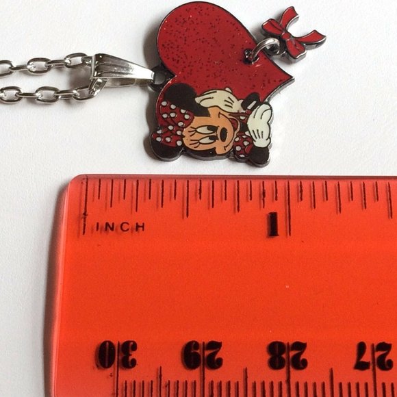Vintage Disney Minnie Mouse Charm Necklace Silver Plated Enamel Disneyana 20" - Picture 8 of 8